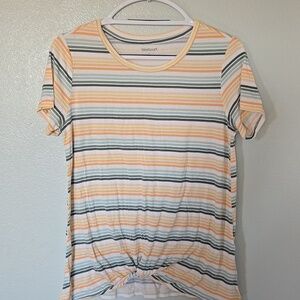 Westport | Striped Twisted Front Short Sleeve Tee Size Medium